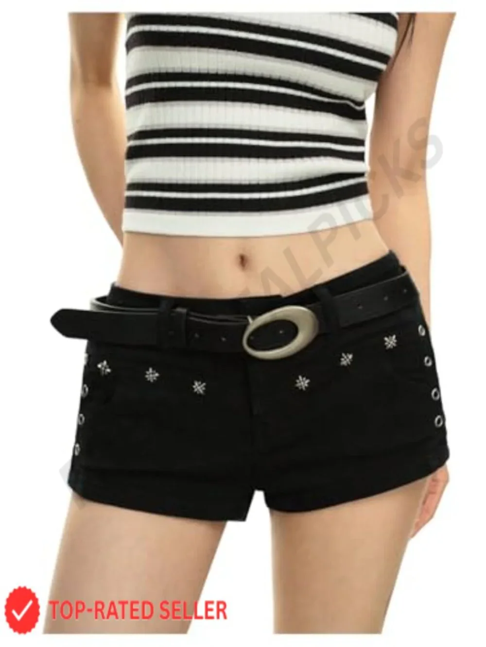 Y2K Punk Grommet Eyelet Jean Shorts Low Rise Rave Club Mini Denim Shorts